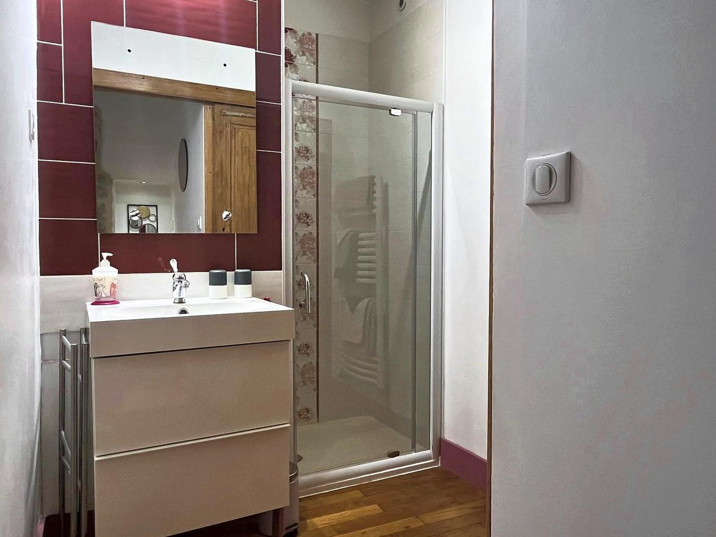 La salle de bain du Chanaie : vasque et douche